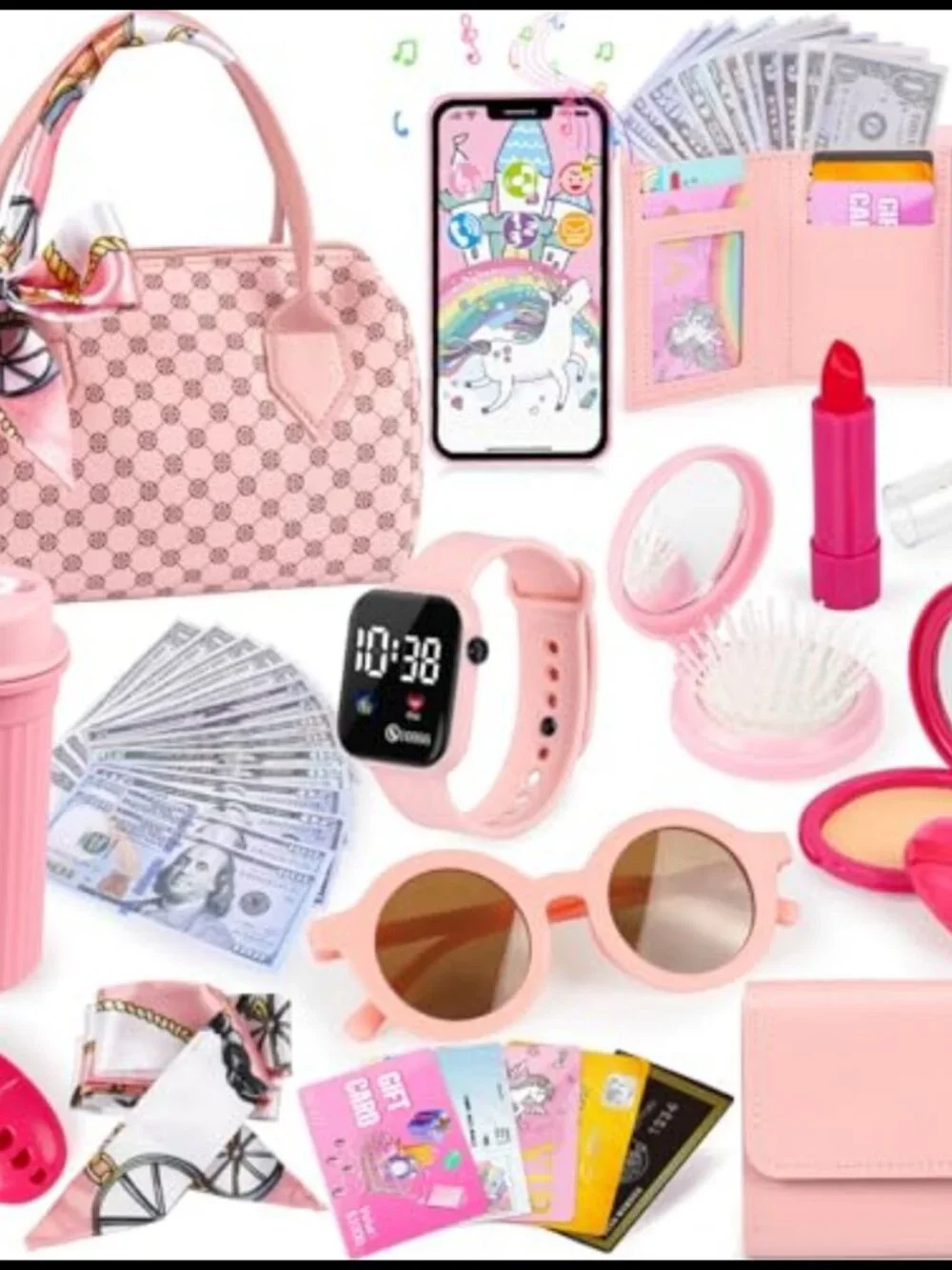32PC Kids Play Purse Set Faux Leather Princess Pretend Toy Gift